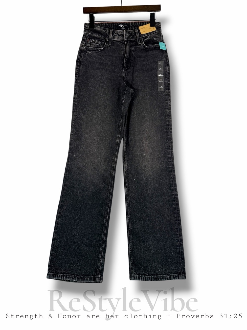 EDGELY Women’s Size 6 Denim Jeans Relaxed Straight High Rise NWT Sparkles Black